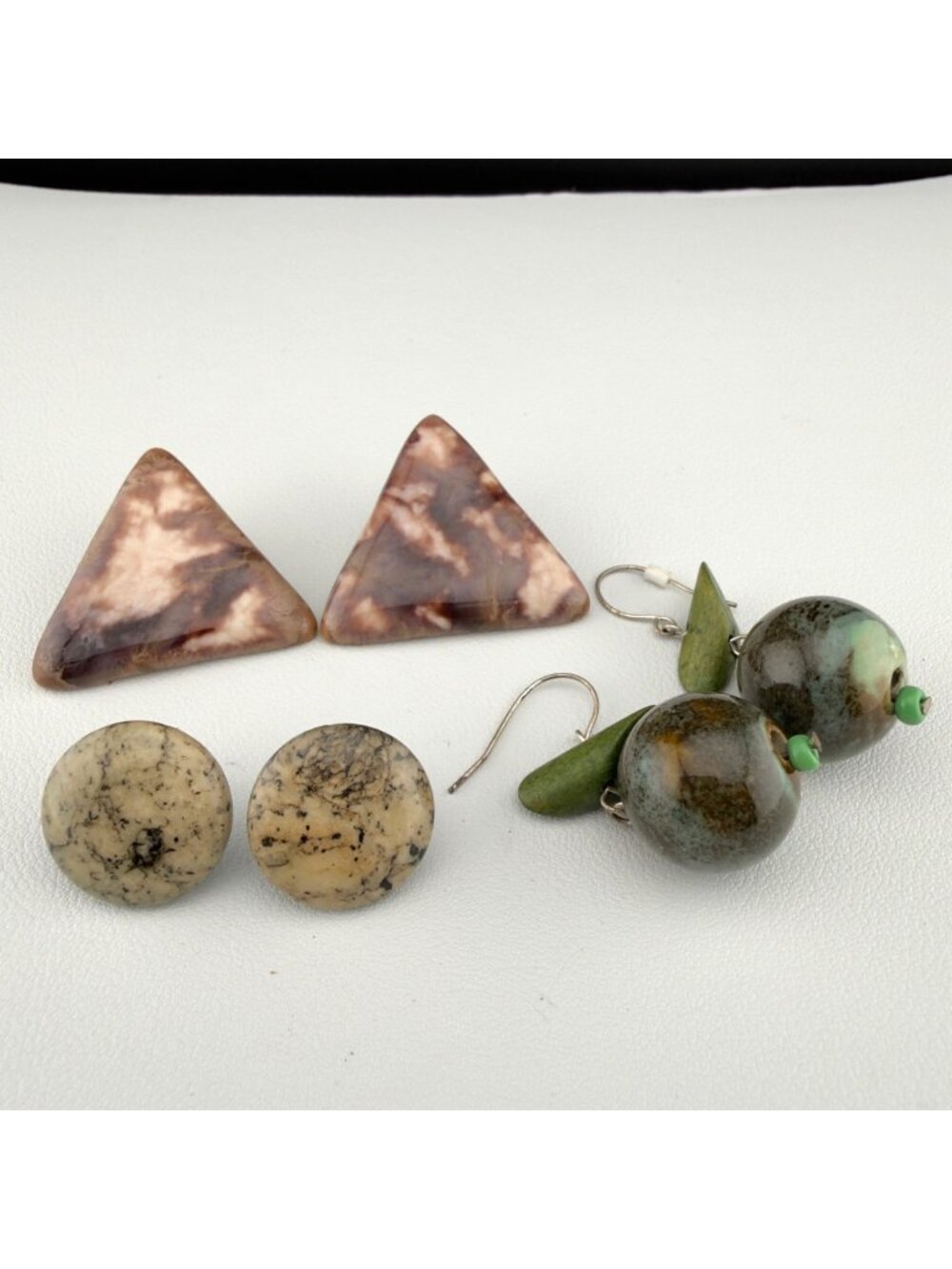 Vintage Handmade Ceramic and Stone Earrings Boho Artisan Crafted